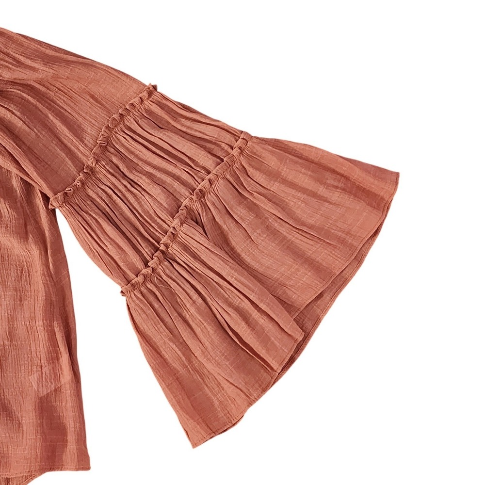 Flawless Blouse Women Burnt Orange Tiered Bell Sleeve Boho Top, M - Picture 4 of 8